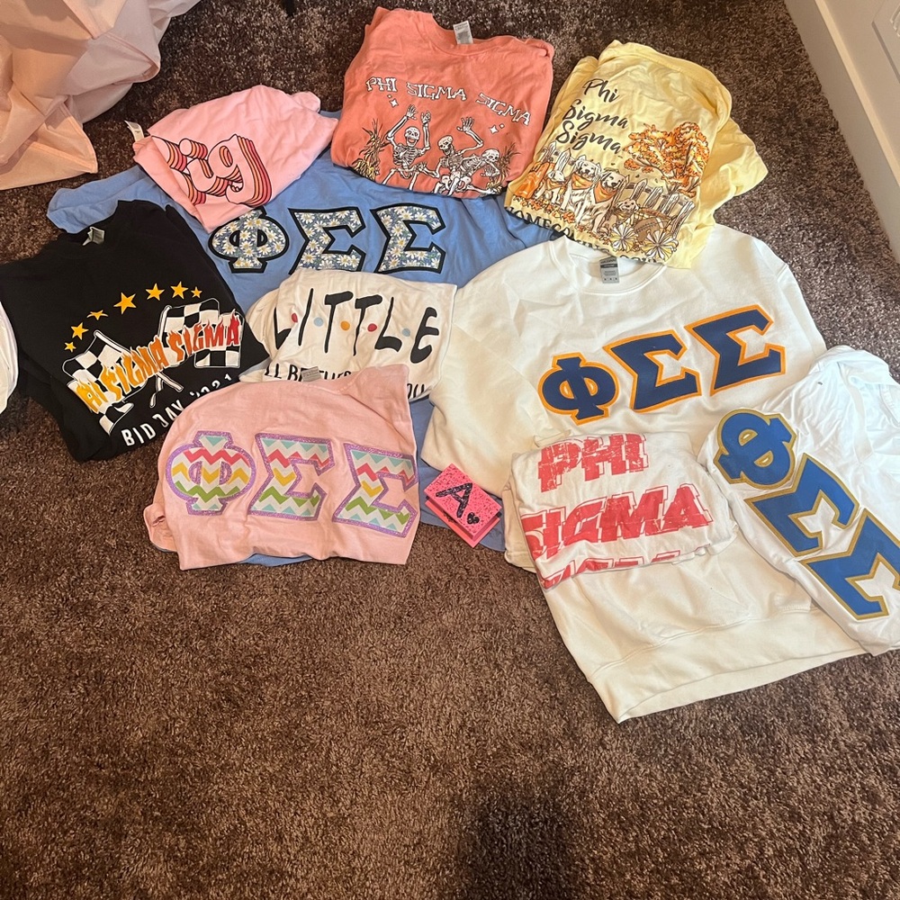 9 phi sig T shirts and 1 crewneck sweatshirt